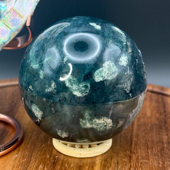 Moss Agate Sphere Druzy Water Grass Quartz Crystal Gardener's Stone - Picture 5 of 7